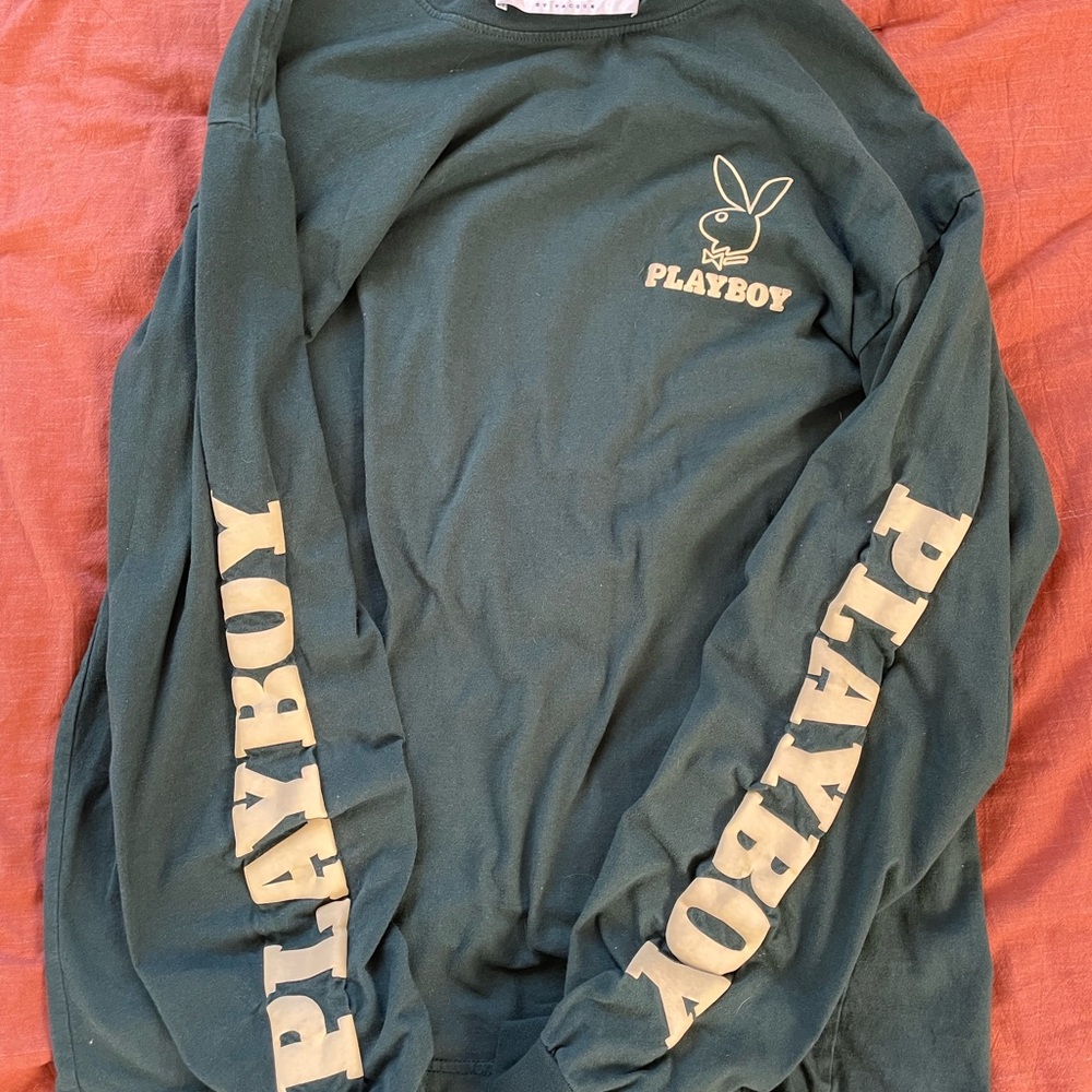 Unisex playboy green long sleeve shirt size large